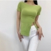 3Pure Color Side Slit Fitted Short Sleeve T-Shirt