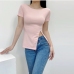 1Pure Color Side Slit Fitted Short Sleeve T-Shirt