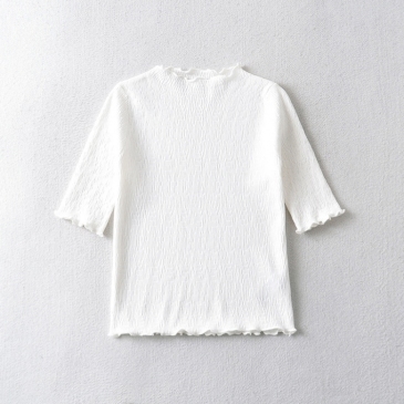 Pure Mock Neck Short Sleeve Knitting T Shirt