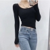 7Pure U Neck Long Sleeve Bodycon T Shirt