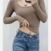 1Pure U Neck Long Sleeve Bodycon T Shirt