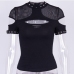 6Rivets Lace  Cut Out Black Sexy Ladies Tops