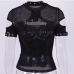 9Rivets Lace  Cut Out Black Sexy Ladies Tops