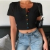 7Round Neck Button Down Cotton Cropped Tops