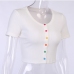 9Round Neck Button Down Cotton Cropped Tops