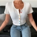1Round Neck Button Down Cotton Cropped Tops