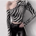 3Sexy Animal Pattern One Shoulder Long Sleeve Top