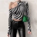 1Sexy Animal Pattern One Shoulder Long Sleeve Top