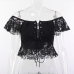 6Sexy Black Lace Off Shoulder Short Sleeve Tops