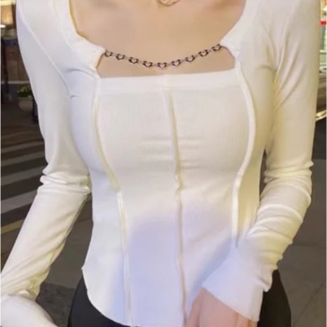 Sexy Chain Patch Long Sleeve Women T Shirt