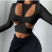 3Sexy Hollowed 2 Pieces Long Sleeve Tops Women