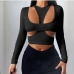 1Sexy Hollowed 2 Pieces Long Sleeve Tops Women