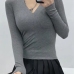 1Sexy V Neck Solid Long Sleeve T Shirt