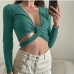 1Sexy V Neck Tie Wrap Cropped T Shirt