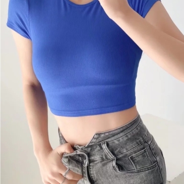 Solid Backless Crew Neck Short Sleeve Top