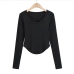 3Solid Color Cross Neck Long Sleeve T-Shirt