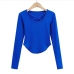 8Solid Color Cross Neck Long Sleeve T-Shirt