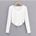 10Solid Color Cross Neck Long Sleeve T-Shirt