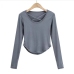 11Solid Color Cross Neck Long Sleeve T-Shirt