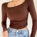 12Solid Color Ruched Long Sleeve Slim Top