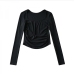 20Solid Color Ruched Long Sleeve Slim Top