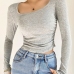 5Solid Color Ruched Long Sleeve Slim Top
