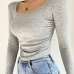 6Solid Color Ruched Long Sleeve Slim Top