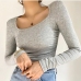 7Solid Color Ruched Long Sleeve Slim Top