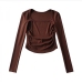 9Solid Color Ruched Long Sleeve Slim Top