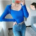 3Solid Color Slim Long Sleeve Tees For Women