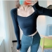 5Solid Color Slim Long Sleeve Tees For Women