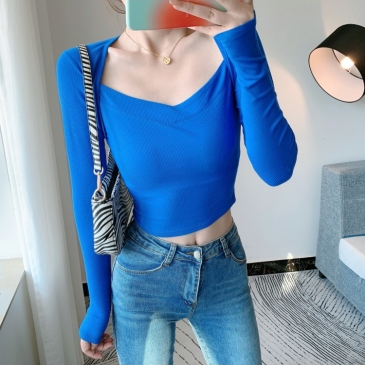 Solid Color Slim Long Sleeve Tees For Women