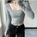 3Solid Inclined Shoulder Long Sleeve Tee For Women