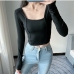 5Solid Inclined Shoulder Long Sleeve Tee For Women