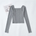 6Solid Inclined Shoulder Long Sleeve Tee For Women