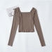 7Solid Inclined Shoulder Long Sleeve Tee For Women