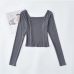 8Solid Inclined Shoulder Long Sleeve Tee For Women