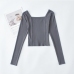 9Solid Inclined Shoulder Long Sleeve Tee For Women