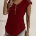 12Solid Lace Patched Zipper Short Sleeve Tees