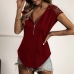 14Solid Lace Patched Zipper Short Sleeve Tees