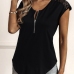 24Solid Lace Patched Zipper Short Sleeve Tees