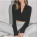 7Solid Long Sleeve Fitted Cropped Tops