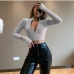 1Solid Long Sleeve Fitted Cropped Tops