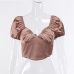 6Solid Satin Low Cut Short Sleeve Cropped Top