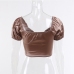 8Solid Satin Low Cut Short Sleeve Cropped Top