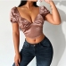 1Solid Satin Low Cut Short Sleeve Cropped Top