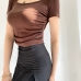 14Solid Side Ruched Short Sleeve Slim Cropped Top