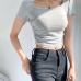 11Solid Side Ruched Short Sleeve Slim Cropped Top