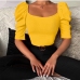 12Spring Casual Square Neck Puff Sleeve Top