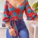 1Spring Printed V Neck Long Sleeve Top